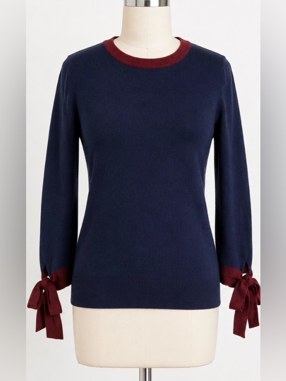 🆕 [Halogen] Navy & Burgundy Bow Sleeve Crewneck Sweater Sz XXSP